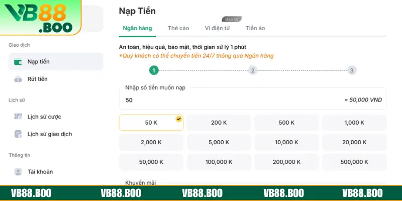 Bảng đánh giá các phương thức nạp tiền VB88